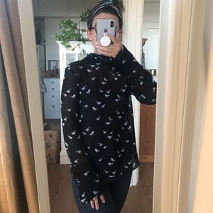 Black long-sleeve top w/ bird print